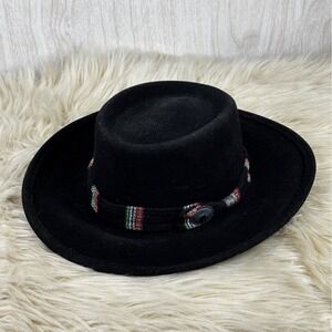 Bailey Black Felt Hat Aztec Concho Band Western Boho Chic Small/Medium